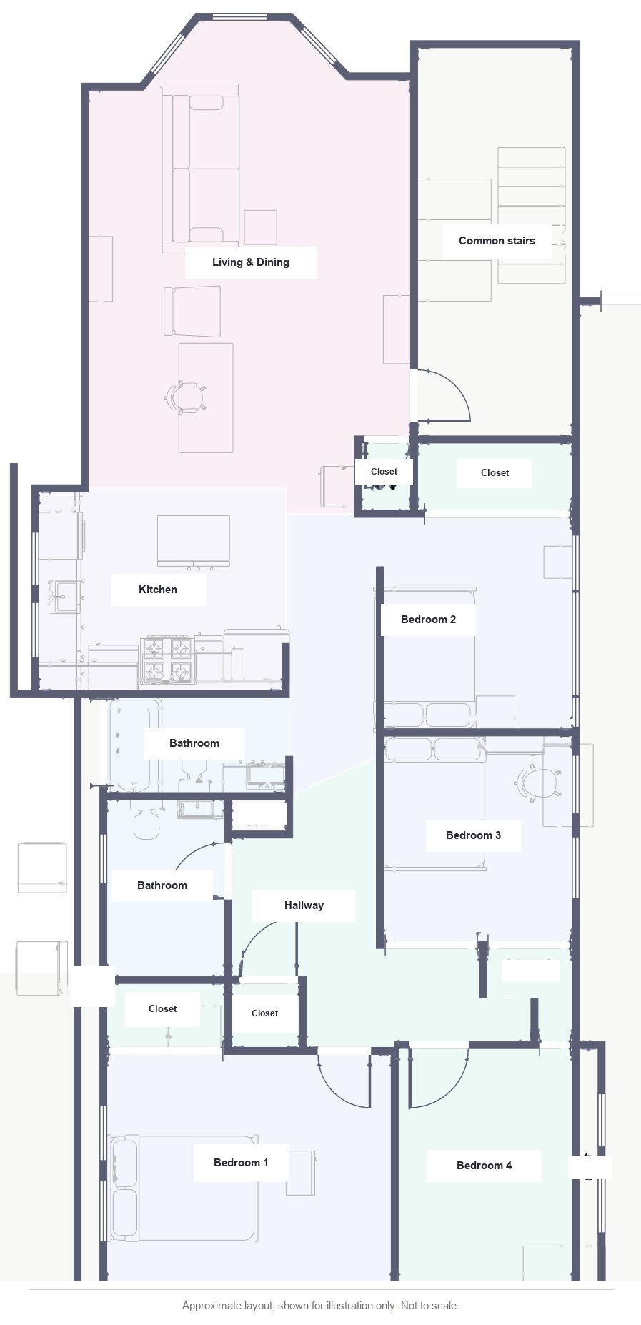 Floor plan of the four bedroom apartment at 285 Lamartine Street